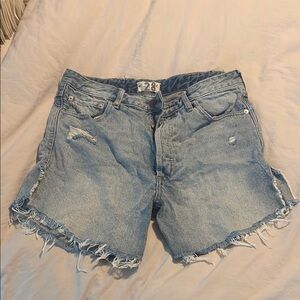 We The Free Blue Jean Shorts Distressed Frayed Hem